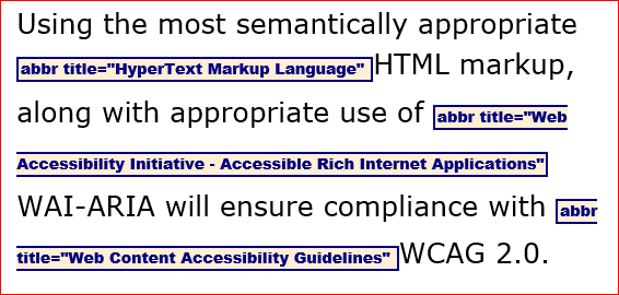Abbreviation markup highlighted in page