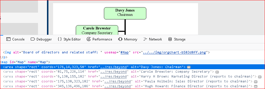 Browser markup inspector