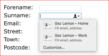 Autofill options for home or work