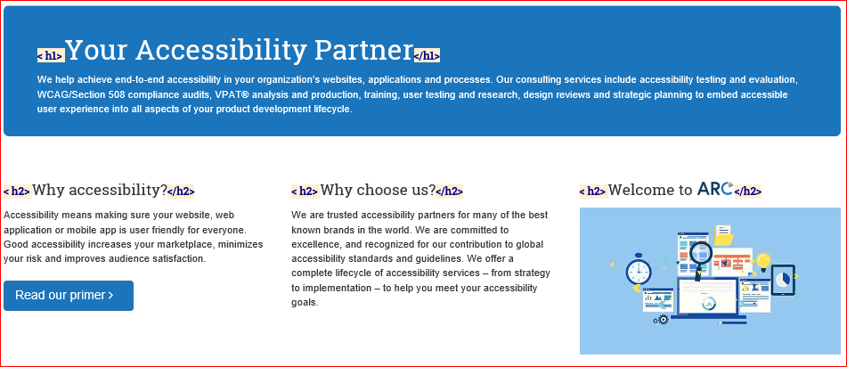 Headings displayed on page