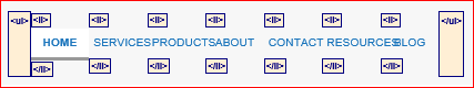 List markup highlighted in page