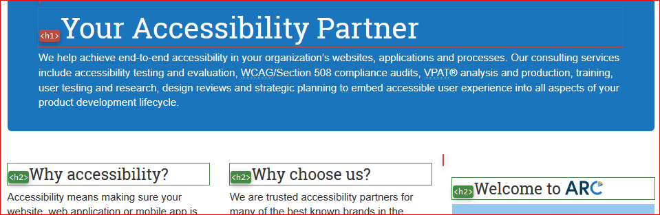 Headings displayed on page
